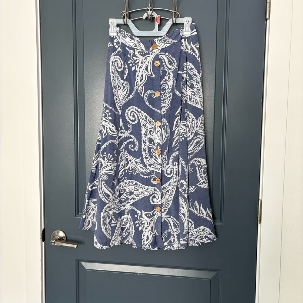 Mlle Gabrielle Navy and White Paisley A-Line Skirt
